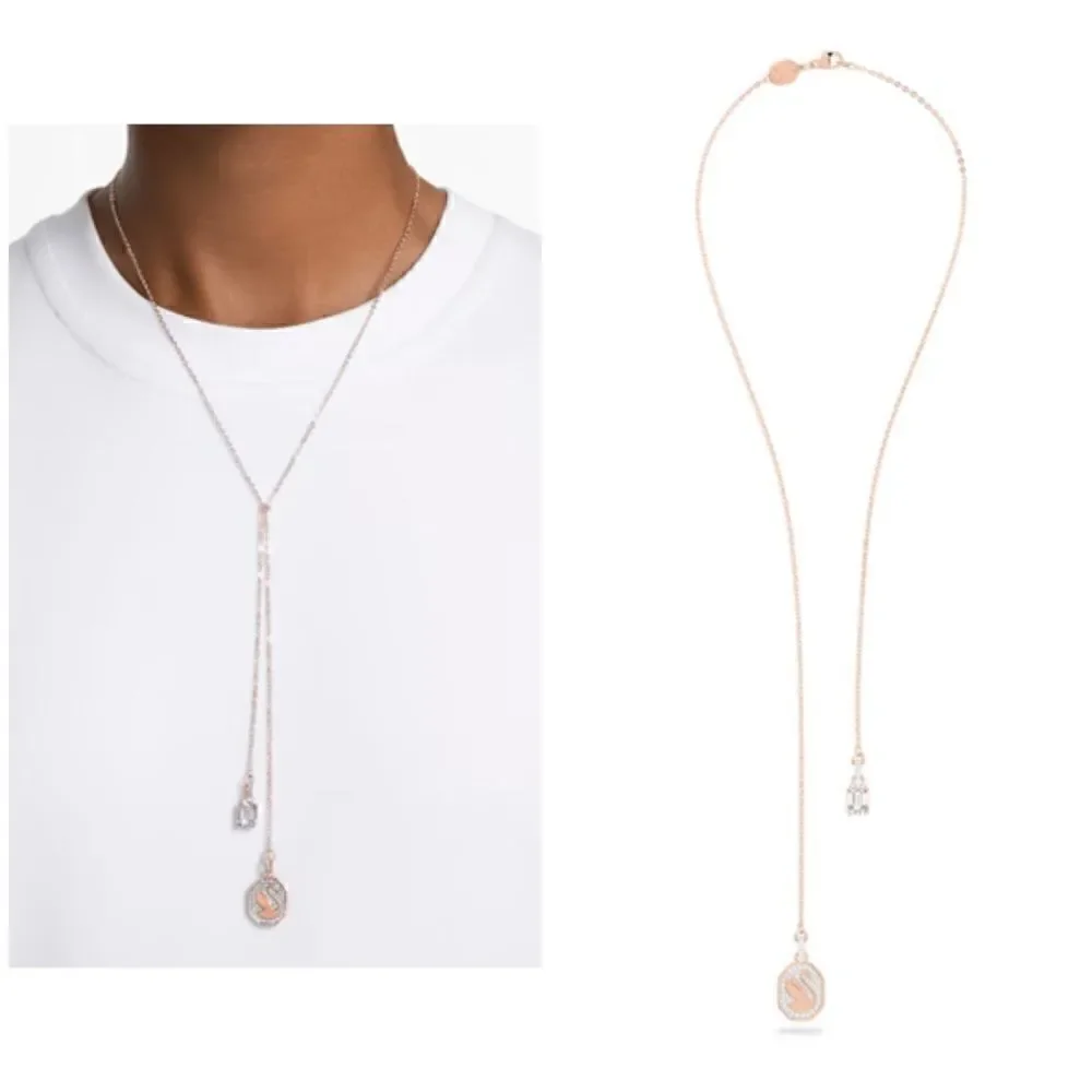 Swarovski Signum Y necklace Swan, White, Rose gold-tone plated